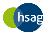Logo mit überlappenden blauen und grünen Kreisen und den Buchstaben hsag in Weiß.