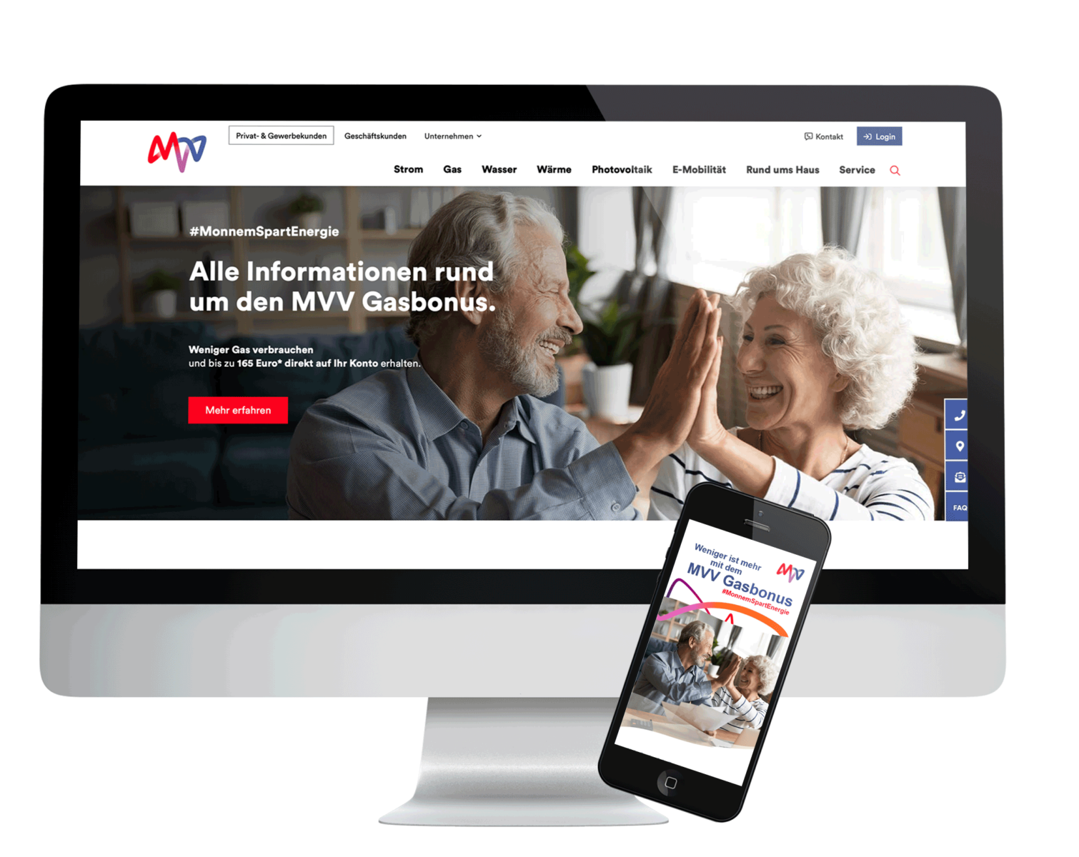 Ansicht der Landingpage der Gasspar-Aktion der MVV Energie AG