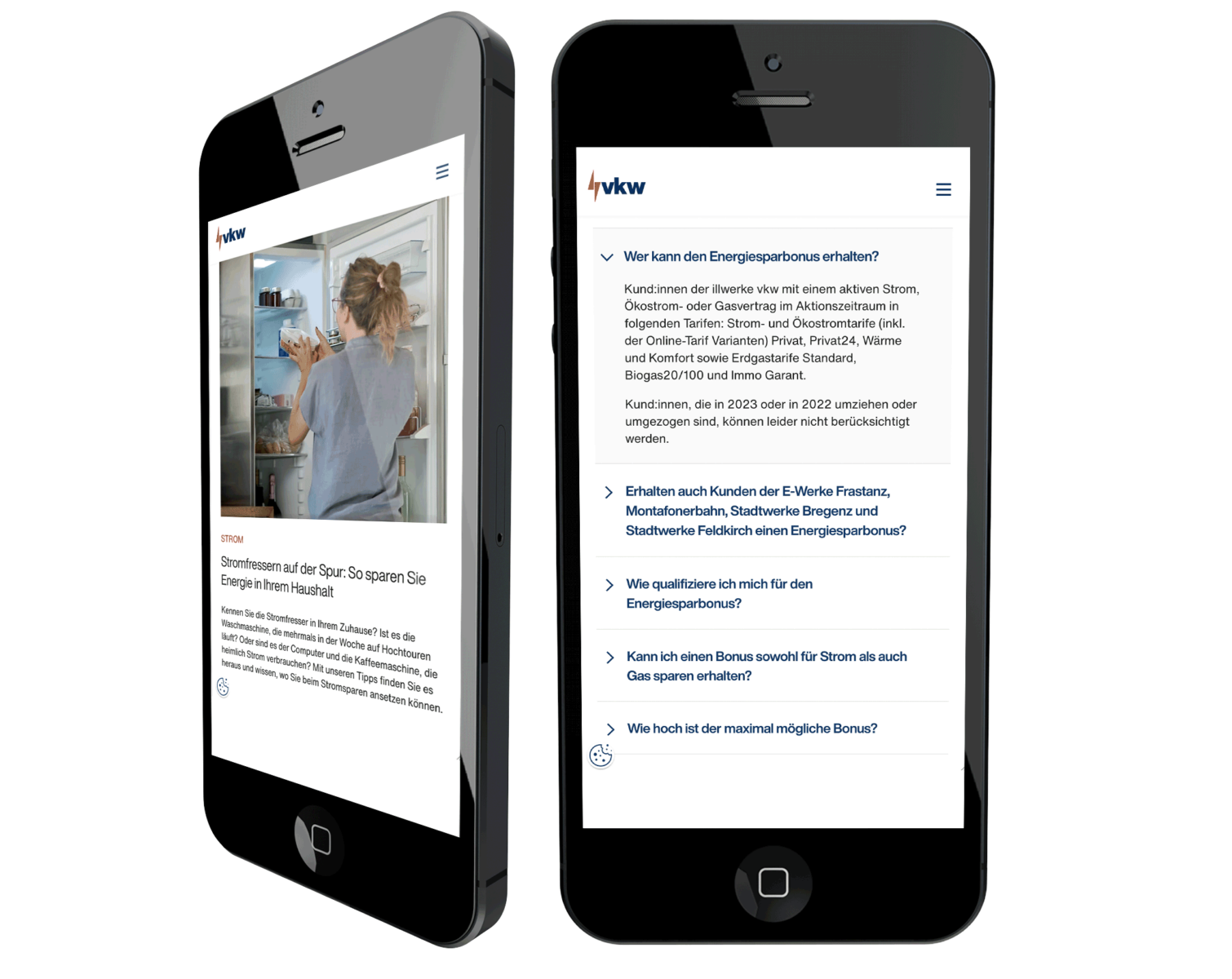 Mockup Blogbeiträge der vkw Energieeffizienz-Kampagne in der mobilen Ansicht