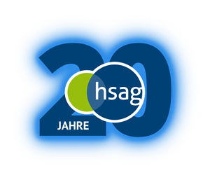 20jahre-hsag-Logo_glow_300 Blaues Logo mit 20 Jahren und hsag in überlappenden Kreisen.